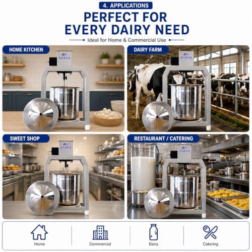 Image of AURHA 8L Stainless Steel Butter Churner Machine | 950 RPM Electric Buttermilk & Butter Maker | Dual Rotation Curd Churning Machine | Traditional Bilona Mixer for Home, Dairy Farm & Commercial Use