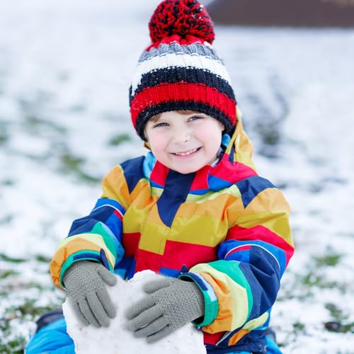 Image of ONESING Kids Knit Gloves - Stretchy Gloves for Boys Girls Winter, Solid Finger Gloves for Children