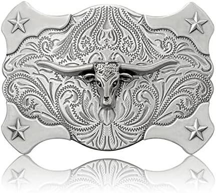 Btilasif Longhorn Bull Belt Buckle Native American Western Cowboy Texas Rodeo Belt Buckle for Men Women Silver