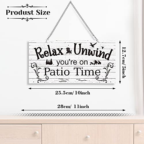 Hotop 10 X 5 Inch Patio Wall Decor Hanging Wall Art Metal Plaque Signs Vintage Balcony Decor Retro Patio Accessories Relax Unwind You're On Patio Time With Chain For Home Pub Porch Outdoor Living #TOP1