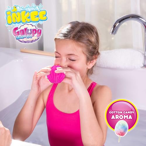 INKEE Pack de 3 Bombas de baño para niños con figura Sorpresa de Galupy Mermaid, baño con aroma a algodón de azúcar, Color rosa o verde, 100g - imagen 6