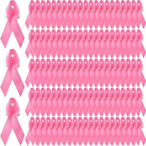 EJRUP 100 pinos de fita rosa, emblema de conscienciação do câncer de mama, pinos rosa acetinado, com alfinetes decoração de roupa de atividades