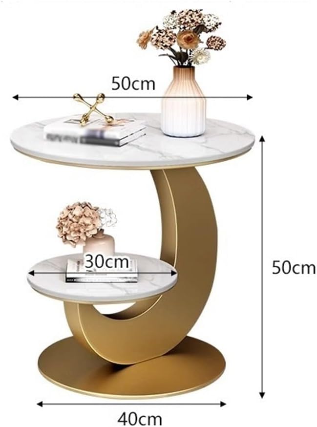 Side End Table Double-Layer Marble Side Table - Modern Minimalist Round Coffee Table, Creative Sofa Corner Table for Living Room, Balcony Accent Coffee Table for Living Room Bedroom Office(Gold)