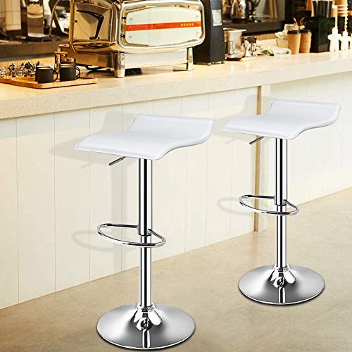 Bar Stools, WATERJOY Set of 2 Swivel Bar Dining Chair, Adjustable PU Leather Backless Breakfast Stools Chair White