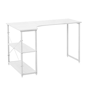 ホワイト パソコンデスクL字120cm2段ラック付デスク木製ミシン台書斎机勉強机 Amazon | パソコンデスク l字 120cm 2段ラック付 デスク木製