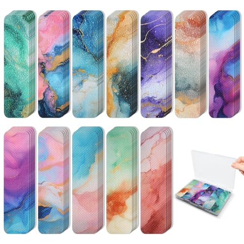 72 Pieces Anxiety Sensory Stickers with Storage Box - Calming Stickers 2 Textured Surface - Fidget Strips for Office & Classroom Desk Adult & Teen Stress (Marble)
