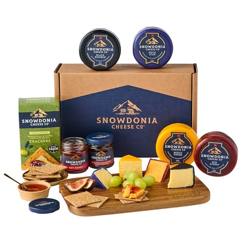 Snowdonia Cheese Company - Snowdonia Cheese Company | Cheese Board Selection | 4 Luxury Welsh Cheeses, 1 Chutney, 1 Hot Honey, Crackers and 1 Acacia Wood Board