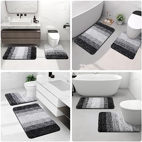 Arotive Microfiber Bathroom Rugs, Shaggy Soft and Absorbent Bath Rug, Thick Plush Machine Washable Dry Bath Mats for Bathroom, Tub and Shower, 24x16, Black, Rectangular — view 8