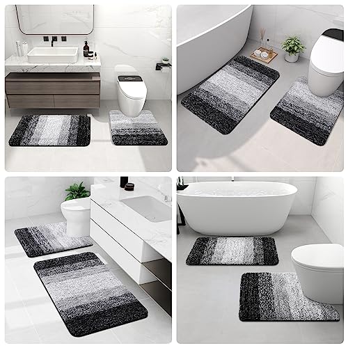 Arotive Microfiber Bathroom Rugs, Shaggy Soft And Absorbent, Non-Slip, Thick Plush Machine Washable Dry Bath Mats For Bathroom, Tub And Shower, 24" X 16", Black #TOP7