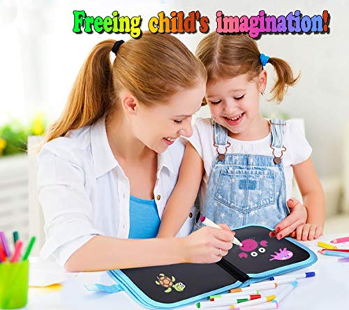 T-Antrix Kids Erasable Doodle Book Set, Reusable Drawing Pads, Preschool Travel Art Toy Scribbler Board for Travel, Road Trip, 14 Pages for Funny Drawing with 12 Watercolor Pens (Pink/Cat)