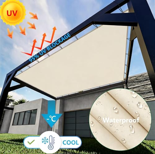 Toldo vela impermeable 1x2.5m crema rectangular con ojales para exterior y terraza 3