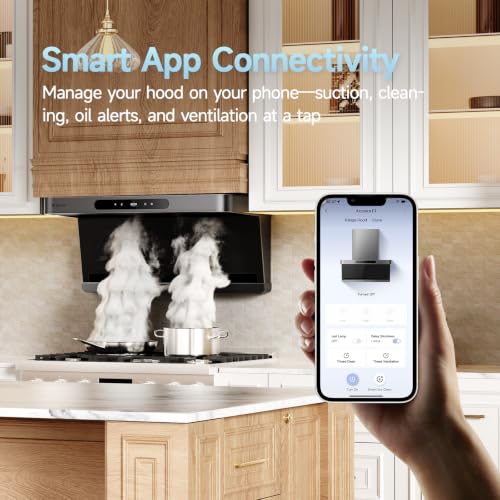 Arspura F1 30 Inch Range Hood, 16 m/s High-Velocity Wall Mount Kitchen Hood, Filter-Free Self-Cleaning Vent Hood with BLDC Motor, Gesture & App Control, 3 Speeds, Delay Shut-Off, Large Oil Cup — view 4