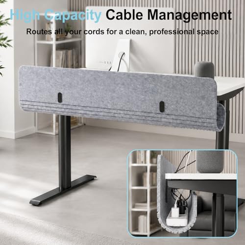 Image of Under Desk Cable Management Tray, 47.2 inch Felt Cord Organizer with No Drill Clamp or Screw Mount, Hidden Wire Management for Power Strips & Cables, Cable Tray Under Desk for Home Office
