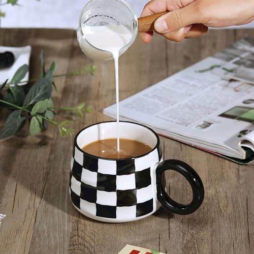 Taza de cerámica para café 12 oz con asa y diseño ajedrezado miniatura 4