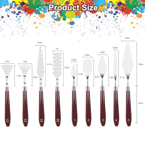 EEEKit 15 PCS Palette Knife Set, Stainless Steel Spatula Palette Knives with Plastic Scrapers, Pallet Knife for Oil Canva Acrylic Painting