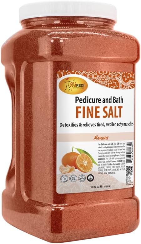 SPA REDI - Detox Foot Soak Pedicura y sal fina de baño, mandarina, 128 onzas - Hecho con sales del mar muerto, aceite de argán, aceite de coco y