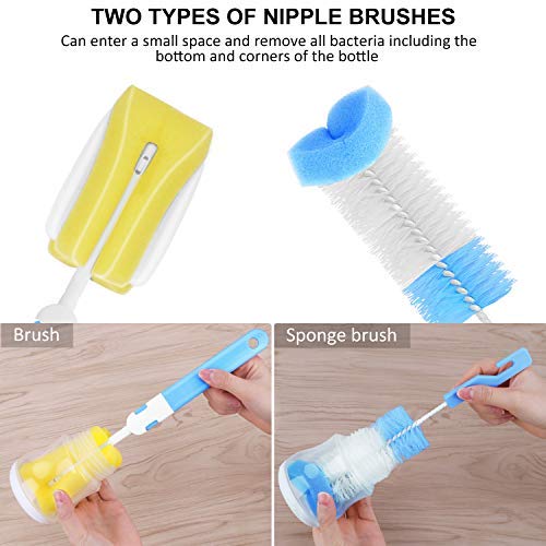 Bottle Brush Set, 7Pcs Baby Bottle Brush Cleaner Kit with Nipple Brush & Straw Cleaner (Blue)