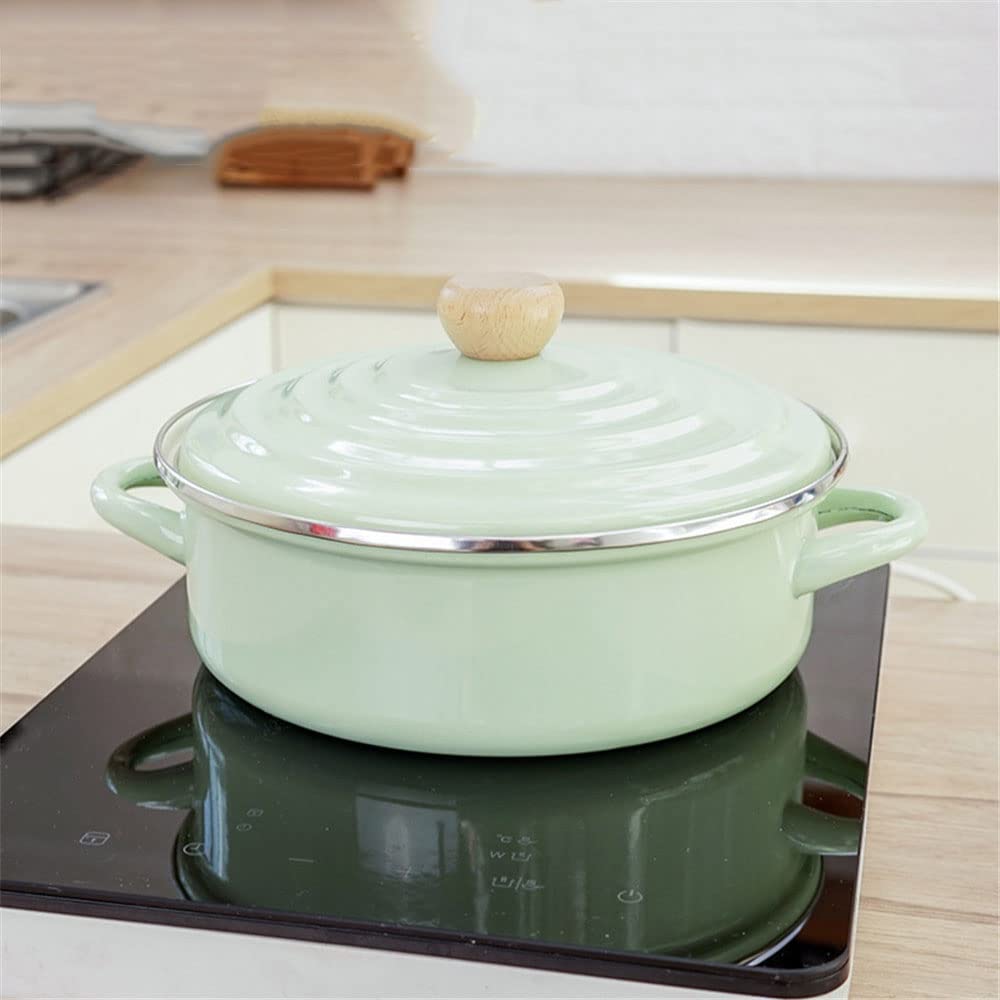 Horno Holandés De Hierro Fundido Esmaltado, Cocotte Hierro Fundido con Tapa, Cacerola De Hierro Fundido Esmaltado, 3.5 L, Verde, Placa De Acero Laminado En FríoA