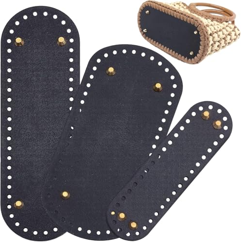 Parte inferior de bolsa de couro para crochê, 3 tamanhos, parte inferior de bolsa preta, sacos ovais de crochê, base de almofada com furos para bolsa de crochê faça você mesmo, bolsas de ombro para