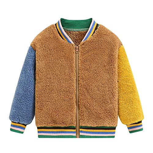 Teen Boys Girls Fleece Jacket Baseball Collar Elastic Cuff Thick Fuzzy Coat Winter 𝗖olor Block Warm Outerwear