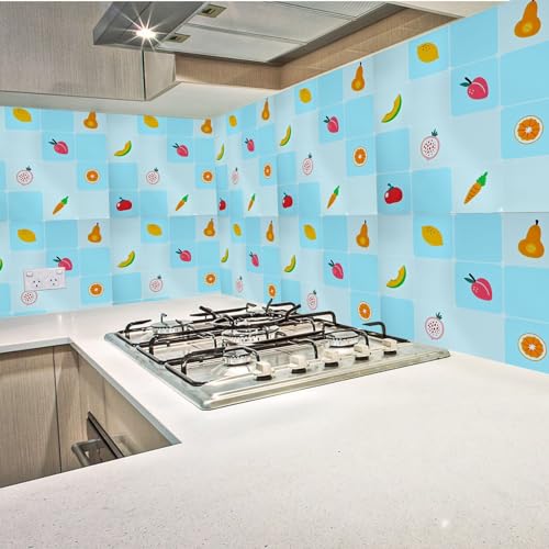 Image of SARVATRAY Self-Adhesive Wallpaper, Kitchen Stickers Oil Proof Heat Resistant, Wall Stickers for Kitchen, Wallpaper for Wall, Vinyl Sheet, Kitchen Wall 2 X 6.5 SQ FT (2 M Fruit Theme Blue WS)