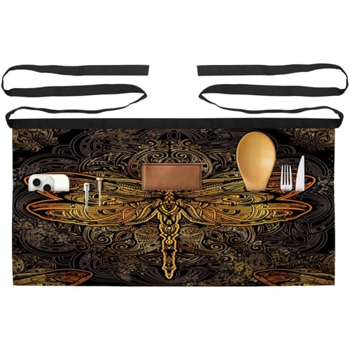 Lot de 3 tabliers courts libellule pour cuisine et bistrot avec 3 poches pratiques - 2