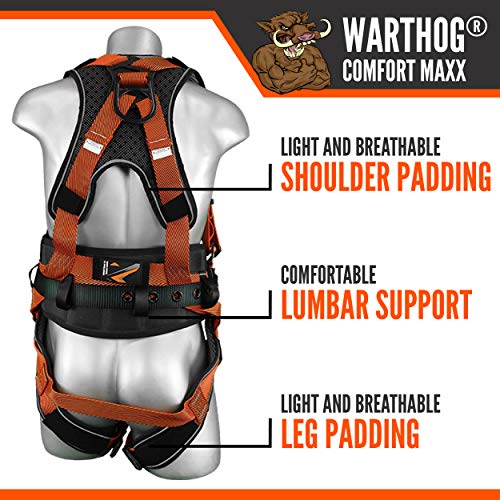Malta Dynamics Warthog Comfort MAXX Construction Harness with Removable Belt, Side D-Rings and Additional Thick Padding (Small-Large), OSHA/ANSI/CSA Compliant