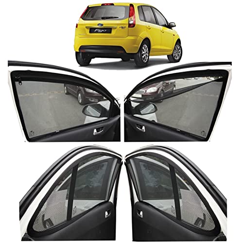 Image of Autofact Magnetic Car Sunshades Compatible with Ford Figo Old (2008 to 2014) (Set of 4) - Easy Installation, UV Protection, Keeps Car Cool (Front 2 with Zippers, Rear 2 Without Zippers)
