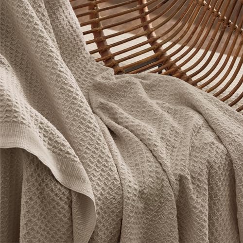 Image of Bedsure 100% Cotton Blanket King Size for Bed - Cooling Breathable and Soft for Summer, Thick Cozy Waffle Weave Blanket Gifts for Women, Taupe, 104x90 inches