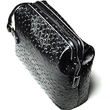 牛革オーストリッチ型押し 大開口収納モデル 取っ手付き ダレス型 セカンドクラッチバッグ AN-1002K BK [並行輸入品]