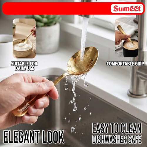 Image of Sumeet Stainless Steel Golden Dessert /Table Premium Spoon Set of 12 Pc - (18cm L) (1.6mm Thick)