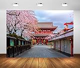 BELECO 7x5ft Fabric Japan Backdrop Tokyo Temple Backdrop for Photography Sensoji Temple in Asakusa Spring Pink Cherry Blossoms Background Asian Theme Party Decorations Japanese Photo Studio Props