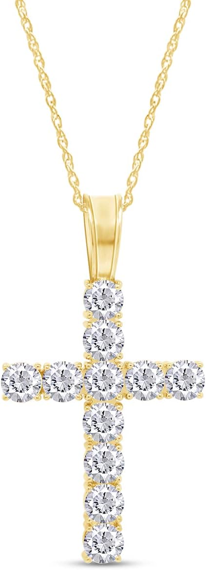 SAVEARTH DIAMONDS 8 1/4 Carat Round Cut Lab Created Moissanite Diamond Cross Pendant Necklace In 10K Solid Gold Jewelry With 18" Chain, 8.25 Cttw