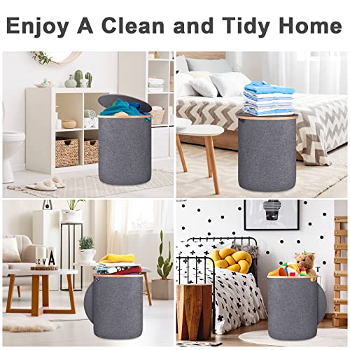 Supdeja 90L Laundry Hamper With Lid - Large Laundry Basket With Bamboo Handles, Dirty Clothes Hamper For Laundry, Oxford Tall Round Laundry Baskets For Bathroom And Bedroom #TOP5