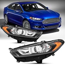 Headlights Assembly Compatible with 2013-2016 FORD FUSION 2th Gen Pre-Facelift, Projector Headlamp OEM Replacement,1x Pair 2013 2014 2015 2016 Driver and Passenger Side Black