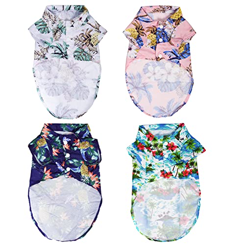 Topbuti 4 Pieces Hawaiian Dog Shirts Pet Summer T Shirts Hawaii Style Cat Breathable Beach Sweatshirts Floral Pineapple Coconut Tree Hawaiian Printed Cool Clothes Puppy Apparel Suit (X-Large) #TOP2