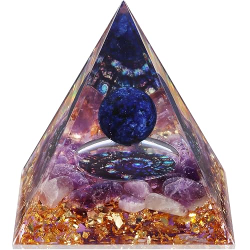 Crystal Pyramid Lapis Lazuli & Amethyst Healing Crystal Pyramid Porstive Energy Generator Natural Crystals Energy Pyramid for Attract Wealth Success and Lucky
