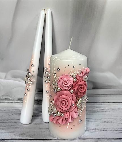 Magik Life Unity Candle Set for Wedding - Wedding Unity Set for Reception and Ceremony - Candle Sets - 6 Inch Pillar and 2 * 10 Inch Tapers-Pudra