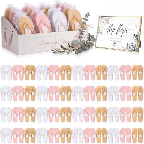 Twistover 48 Pairs Wedding Flip Flops for Guests, White, Gold and Rose Gold