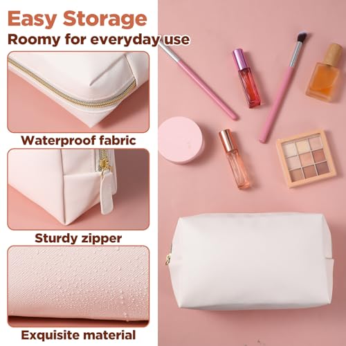 8 Pcs Makeup Bag Pu Leather Cosmetic Pouch Waterproof Small Toiletry Bag Portable Cosmetic Organizer Water Resistant Storage Purse for Lady Women Daily Storage Travel Organizer (Beige,Medium) ﻿3