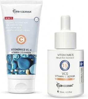 VRH Derma Vitonomics Vitamin C Glow Kit | 4-in-1 Face Cleanser & 15% Vitamin C Brightening Serum Duo | Skin Brightening, R... Price In India
