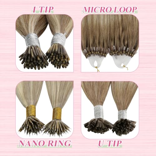 Image of YoungSee U Tip Hair Extensions Real Human Hair Ombre Light Brown and Blonde Utip Real Hair Extension Balayage Human Hair K Tips Extensions for Long Hair Ktips Hair Extension Add Length 1G /S 50G 22In