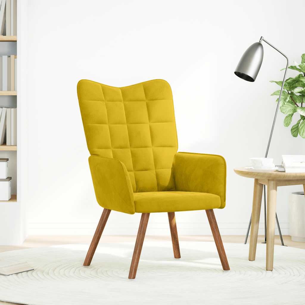 Fauteuil de relaxation en velours jaune contre le mal de dos au salon