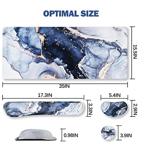Image of ArtSo Large Gaming Mouse Pad, Keyboard Wrist Rest Pad & Wrist Support Mousepad Set, Stitched Edge, Extended, Non-Slip Base, Memory Foam,Multifunctional Desk Mat 4pcs for Office & Home, Gilt Marble