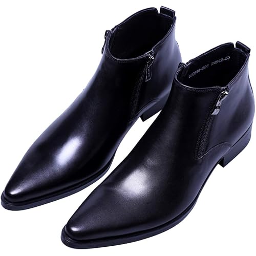Men's Ankle Genuine Leather Dress Fashion Zipper Pointed Toe Casual Boots