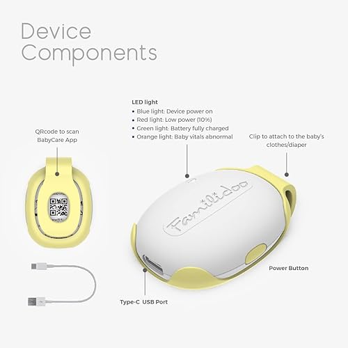 Miniatura 4 de Familidoo Clip inteligente para monitor de bebé, monitorea el movimiento abdominal del bebé con alertas de audio, alarma de posición de vuelco,