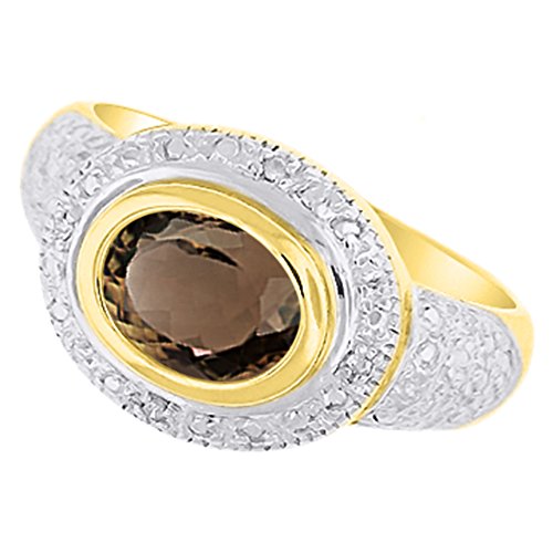Bague quartz fumé et diamants plaqué or femme, un cadeau d'anniversaire mémorable