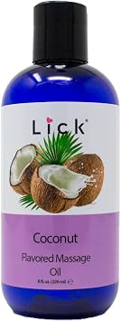 Lick Coconut Flavored Massage Oil Tropical Edible Massage Oil with Sweet Almond Oil & Vitamin E, Hydrating Body-Safe Formula for Relaxing Couples Massage, 8 oz
