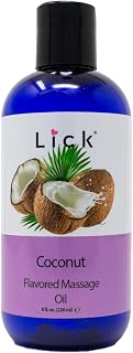 Lick Coconut Flavored Massage Oil – Tropical Edible Massage Oil with Sweet Almond Oil & Vitamin E, Hydrating Body-Safe Formula for Relaxing Couples Massage, 8 oz