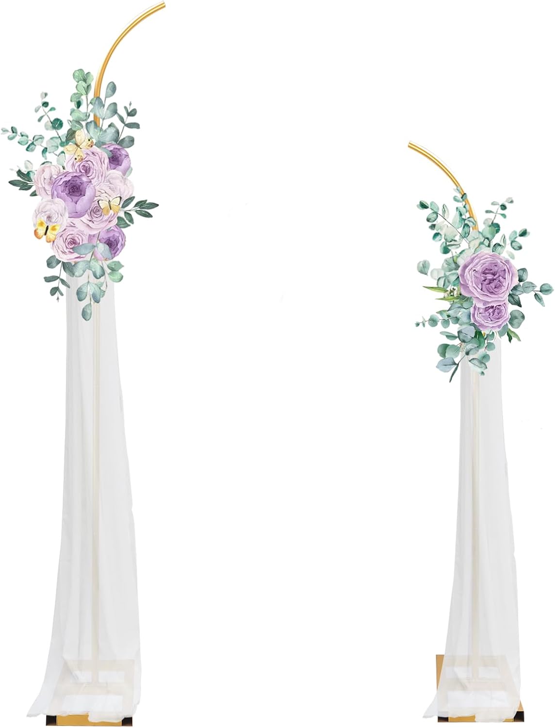 Wedding Arches Metal Arch Backdrop Stand Set of 2 Gold Curved Top Wedding Flower Arch Decorations,Balloon Arch Stand for Ceremony Birthday Baby Shower Anniversary Decoration(6.2FT&7.5FT)